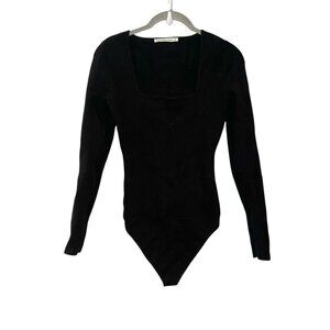 ABERCROMBIE & FITCH LuxeLoft Bodysuit Ribbed Black Soft A&F Square Neck Thong S